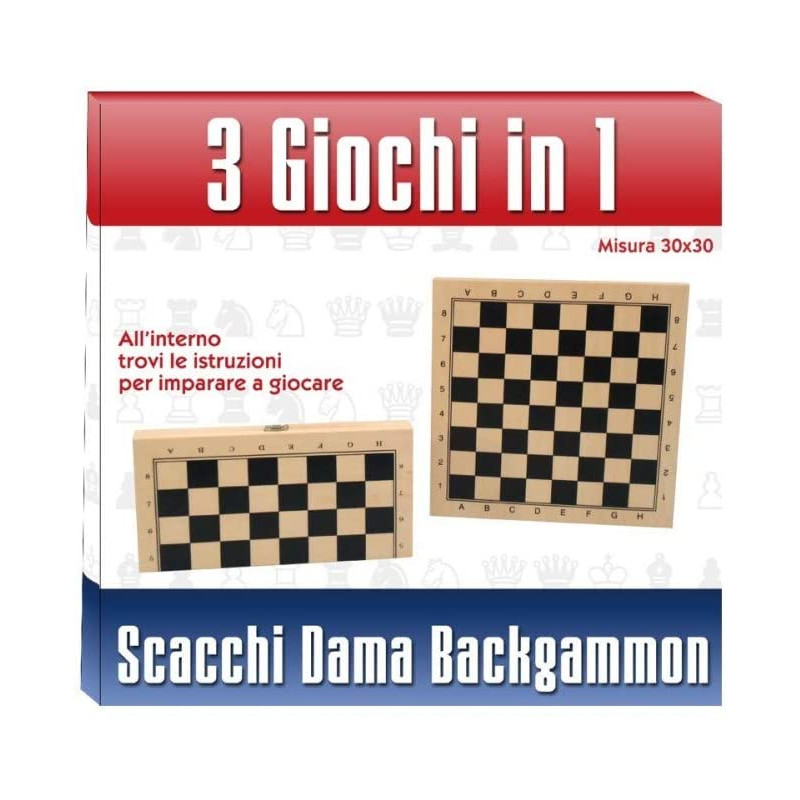 Set Scacchi 3 In 1 In Legno - Scacchiera 29x29cm Con Backgammon E Dame - Gioco Da Tavolo